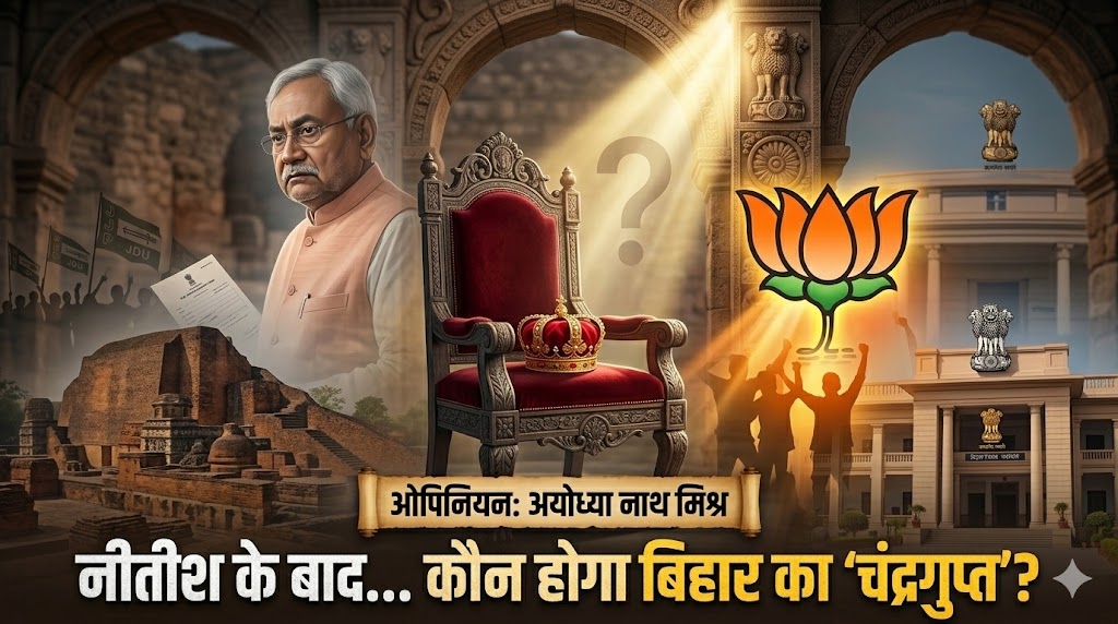 नीतीश कुमार के बाद बिहार के नए मुख्यमंत्री की खाली कुर्सी और भाजपा की चुनौतियों को दर्शाता प्रतीकात्मक चित्र।