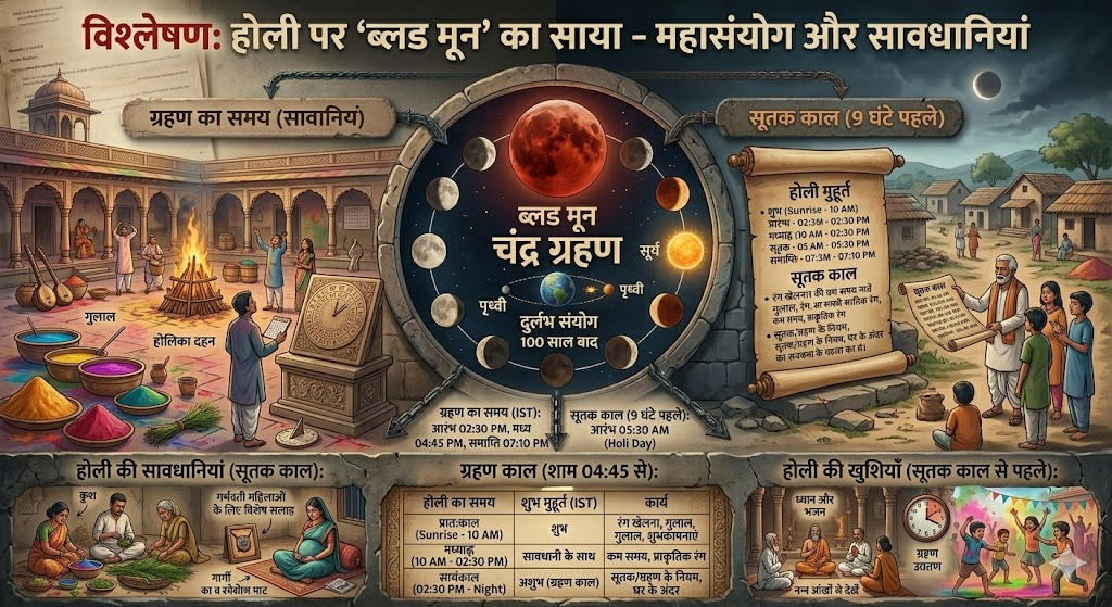 Holi and Chandra Grahan 2026, Blood Moon Timing India,