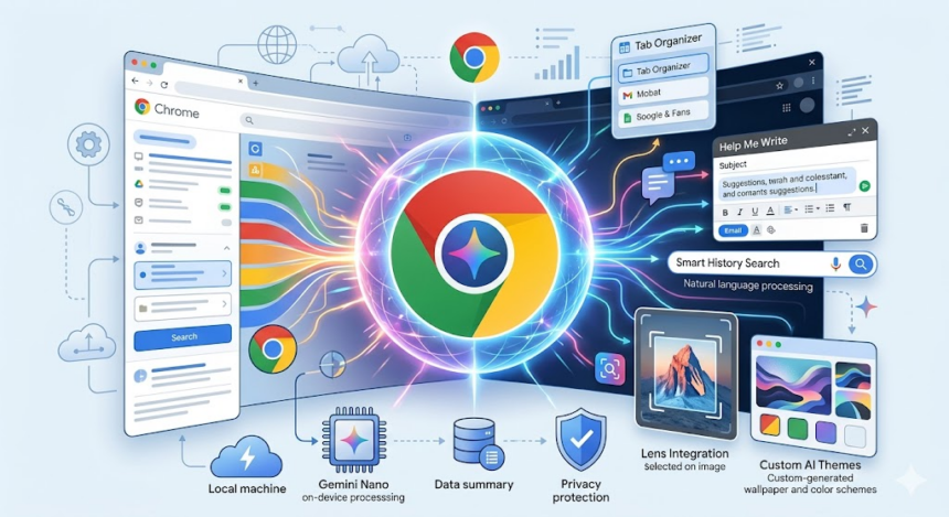 Google Chrome AI Mode features and Gemini integration illustration